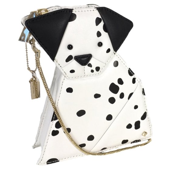 Kate Spade Origami Dalmatian Dog Leather Convertible Clutch bag Black White nwot - Picture 3 of 8